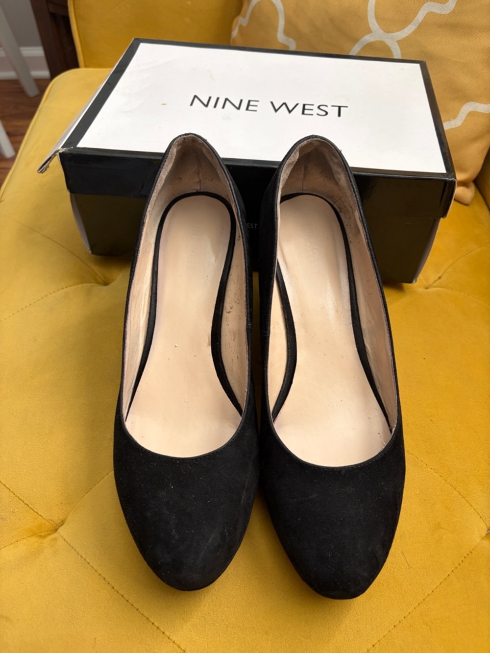 Nine West Black Suede Round-Toe  Wedge Pumps